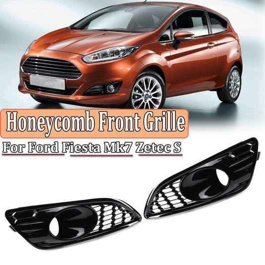 Gloss Black Honeycomb Front Fog Light Covers Grilles for Ford Fiesta Mk7 Zetec S