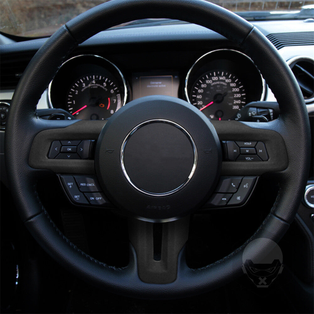 PU Leather Dark Gray Interior Steering Wheel Button Cover for Ford for Mustang 2015+