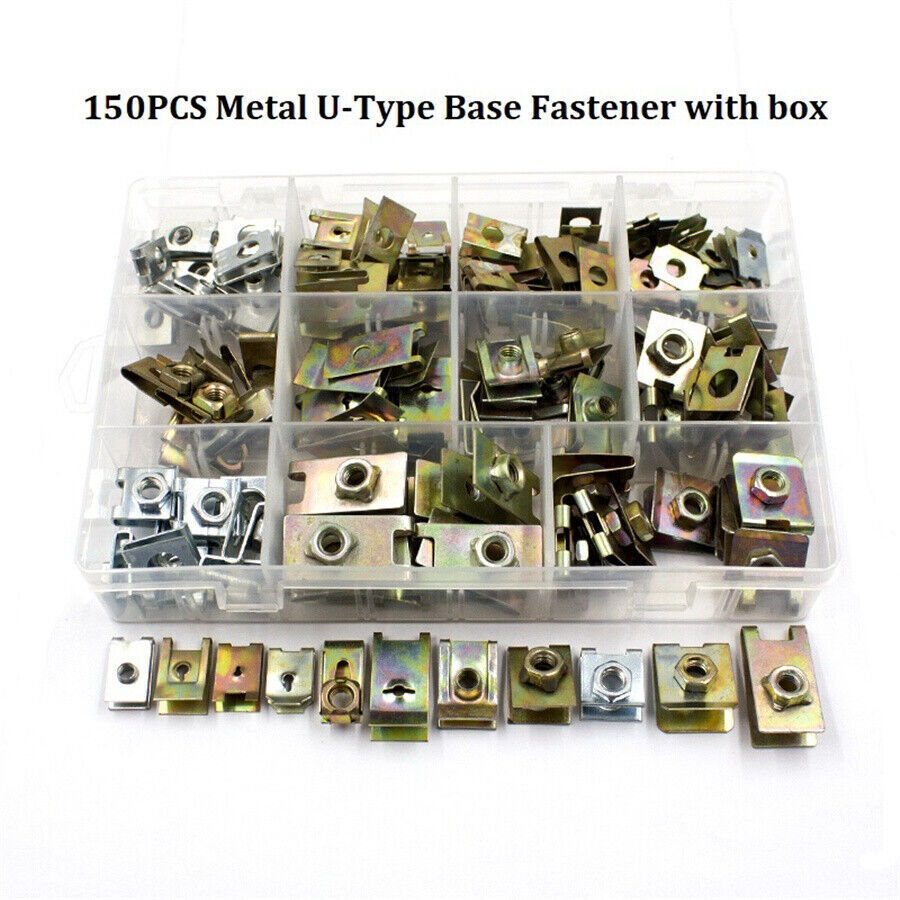 150Pcs Universal Metal U-Type Base Fender Bumper Leaf Board Fastener Clip Gasket Q