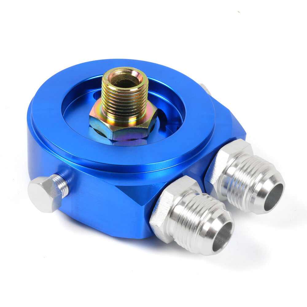 Blue Aluminum Oil Filter/Cooler Sandwich AN10 Block Adapter Gauge Sensor Plate Q