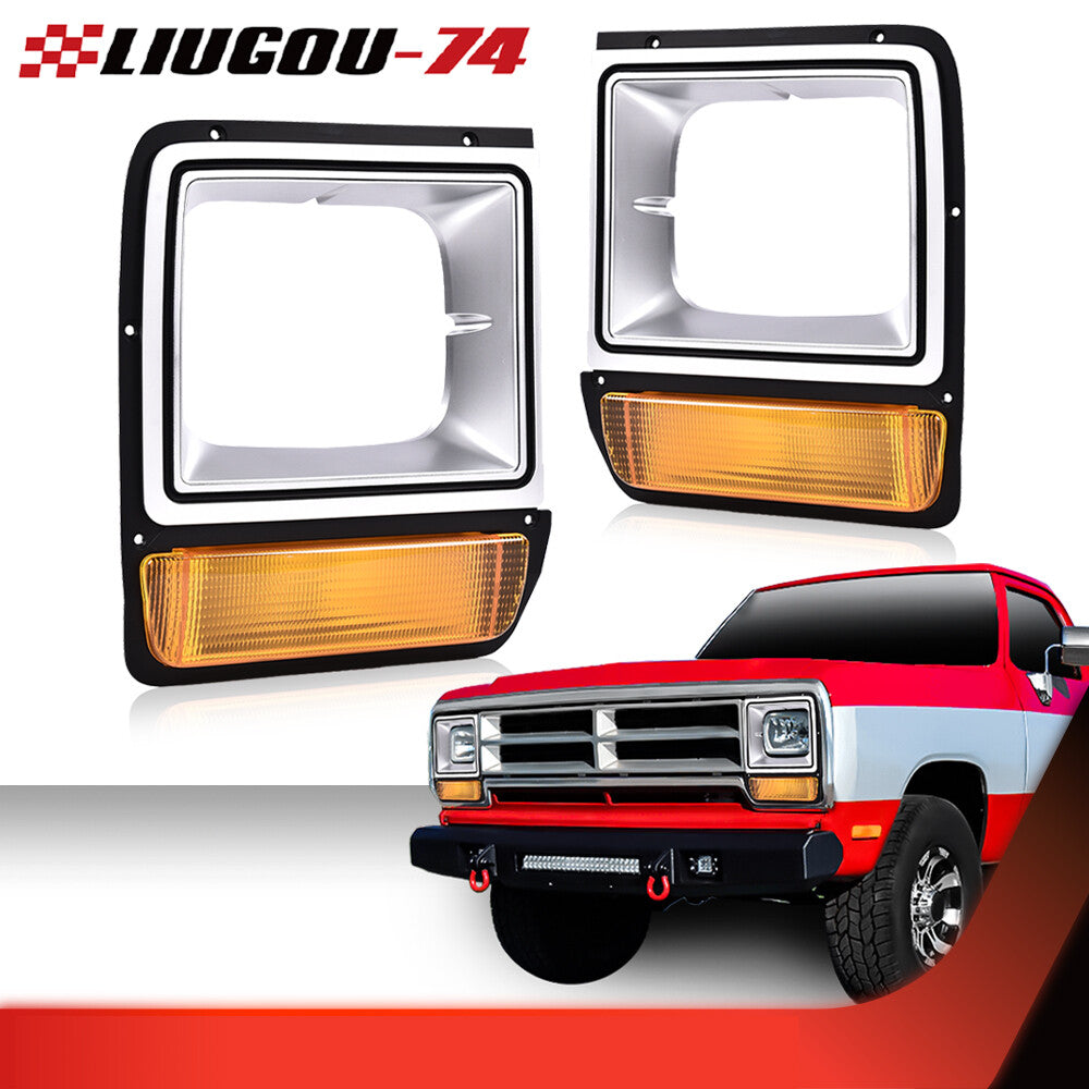 Fits 1986 - 90 for Dodge Pickup Trucks Headlights Headlight Bezel Kit with Corner Parking Lights - v