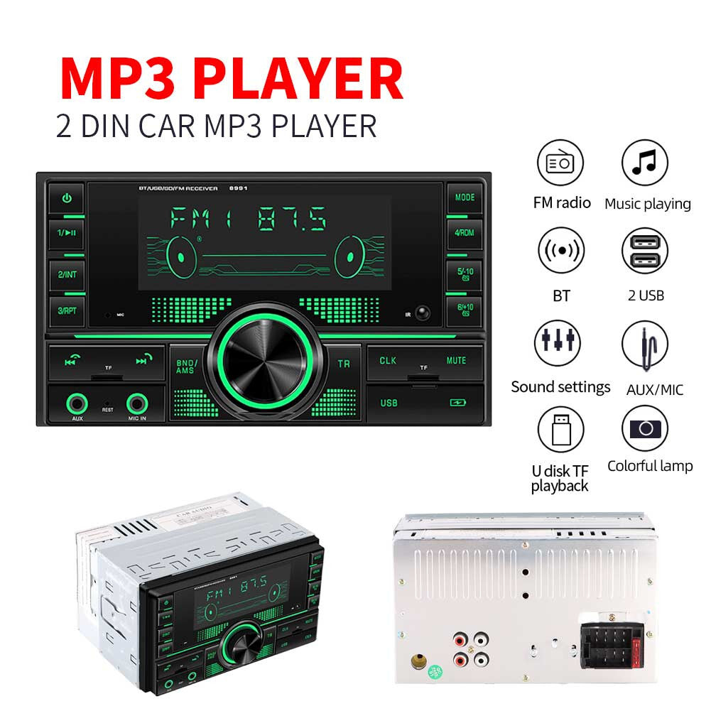 Car stereo audio Bluetooth head unit FM/USB/MP3/SD/AUX-IN/color backlit player