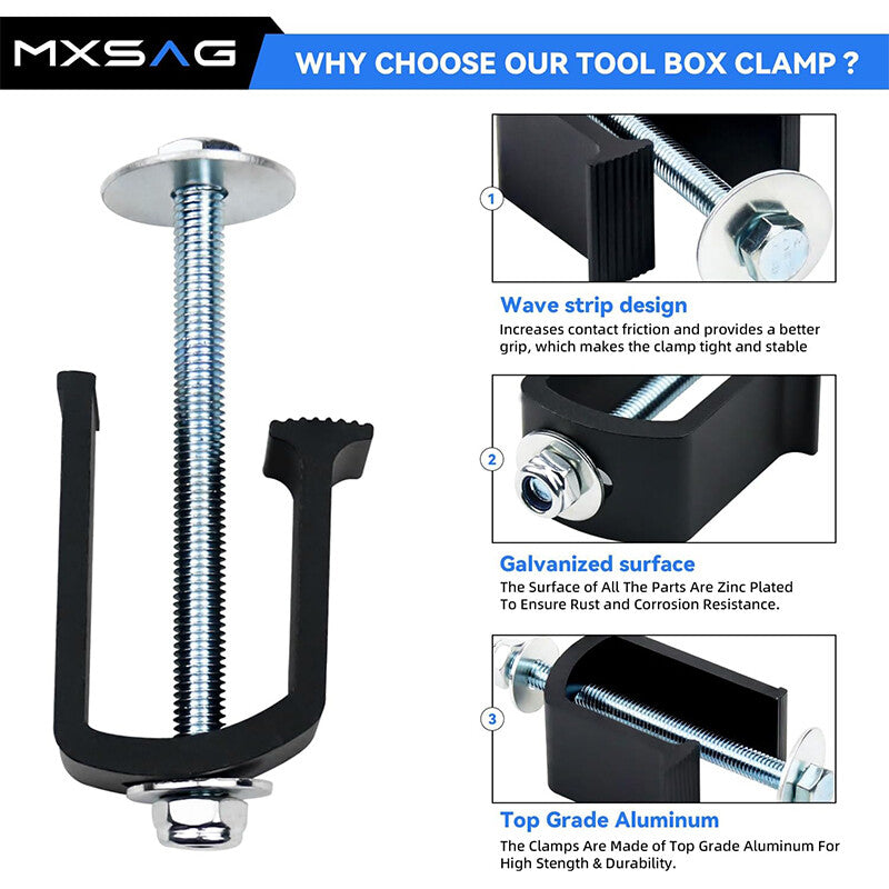 4×Pickup Truck Bed Tool Box Clamps Aluminum Tie Downs Clips Toolbox Mounting Kit