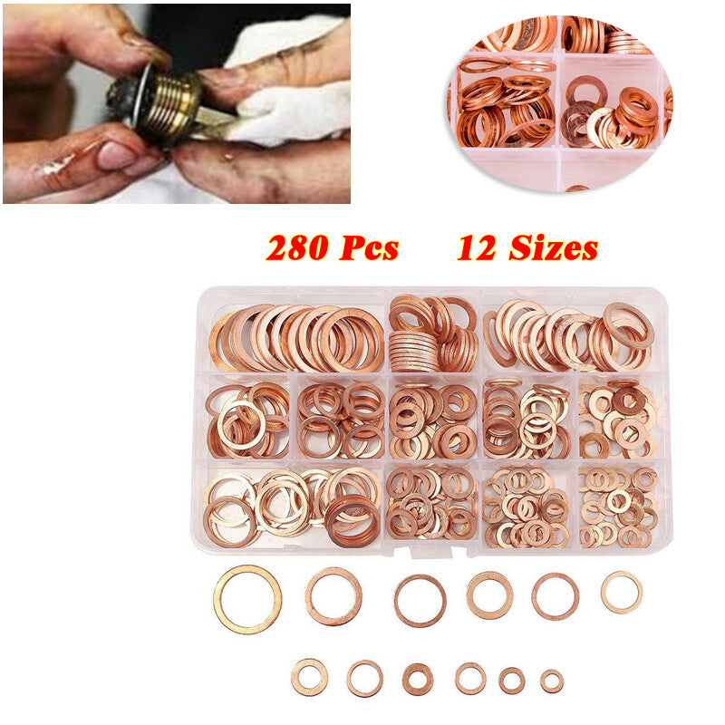 280¡Á12 Sizes Car SUV Solid Copper Crush Washers Assorted Seal Flat Ring Hardware v