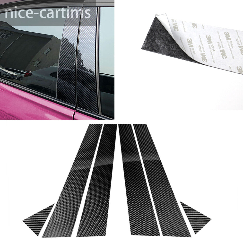 6Pcs Carbon Fiber Door Window Pillar Posts Panel Cover for Audi A4 A4L 2017-2021