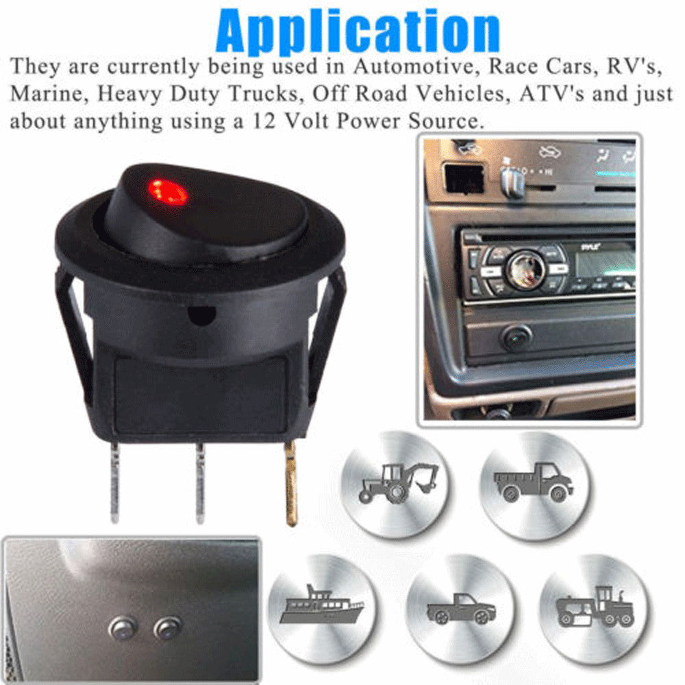 20PCS ROCKER SWITCH Toggle Led Light Car Auto Boat Round ON/OFF SPST 20 AMP 12V