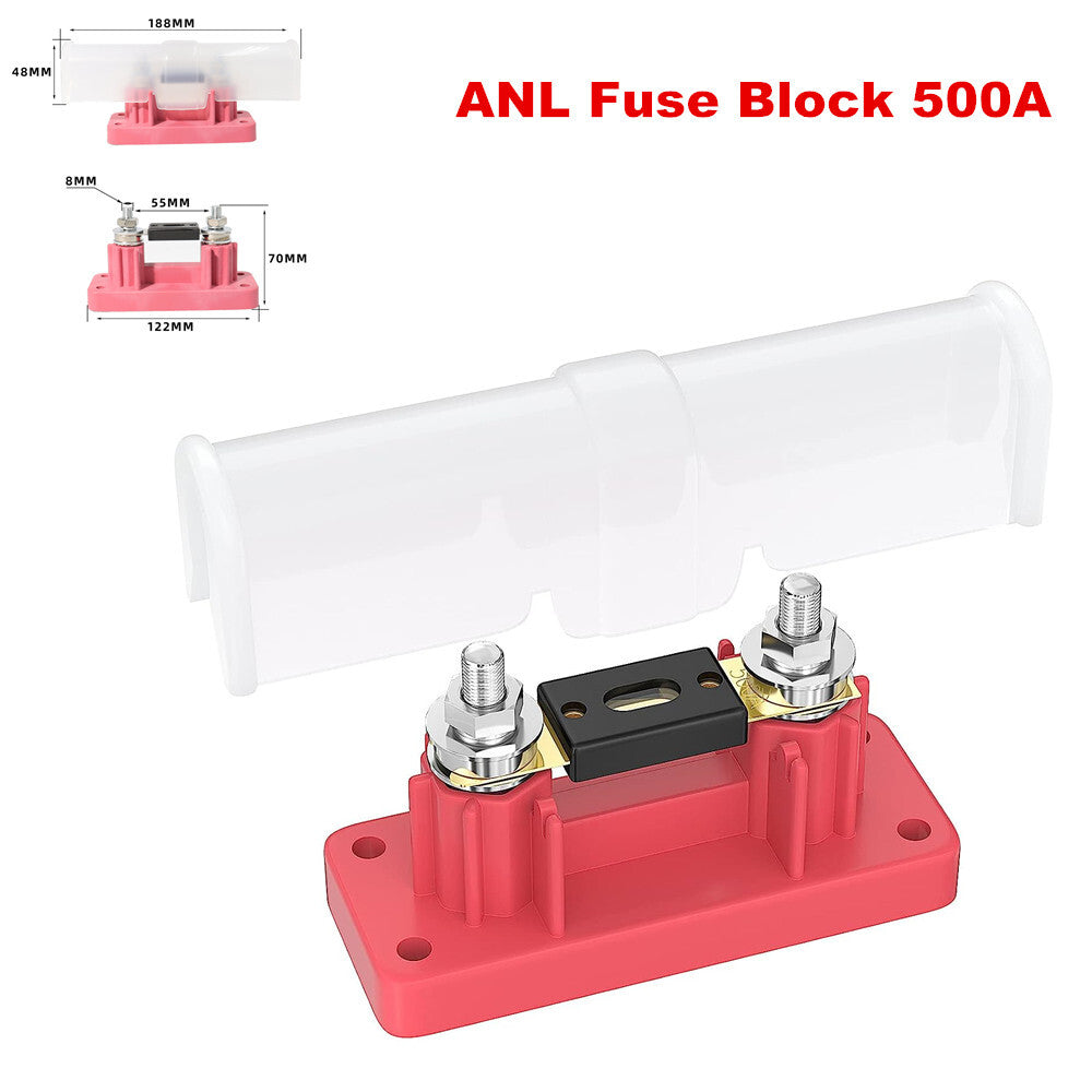 500A ANL fuse holder, 12V-32V, M8 stud with cap, suitable for automotive and marine applications, waterproof. n