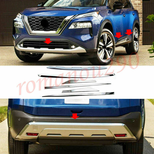 for Nissan Rogue 2021-2023 Chrome Front/Rear Bumper Body Side Molding Cover Trim