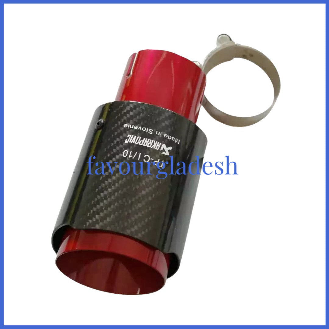 1X 2.5 63mm  3.589mm Akrapovic Glossy Carbon Fiber Exhaust tip Red End pipe