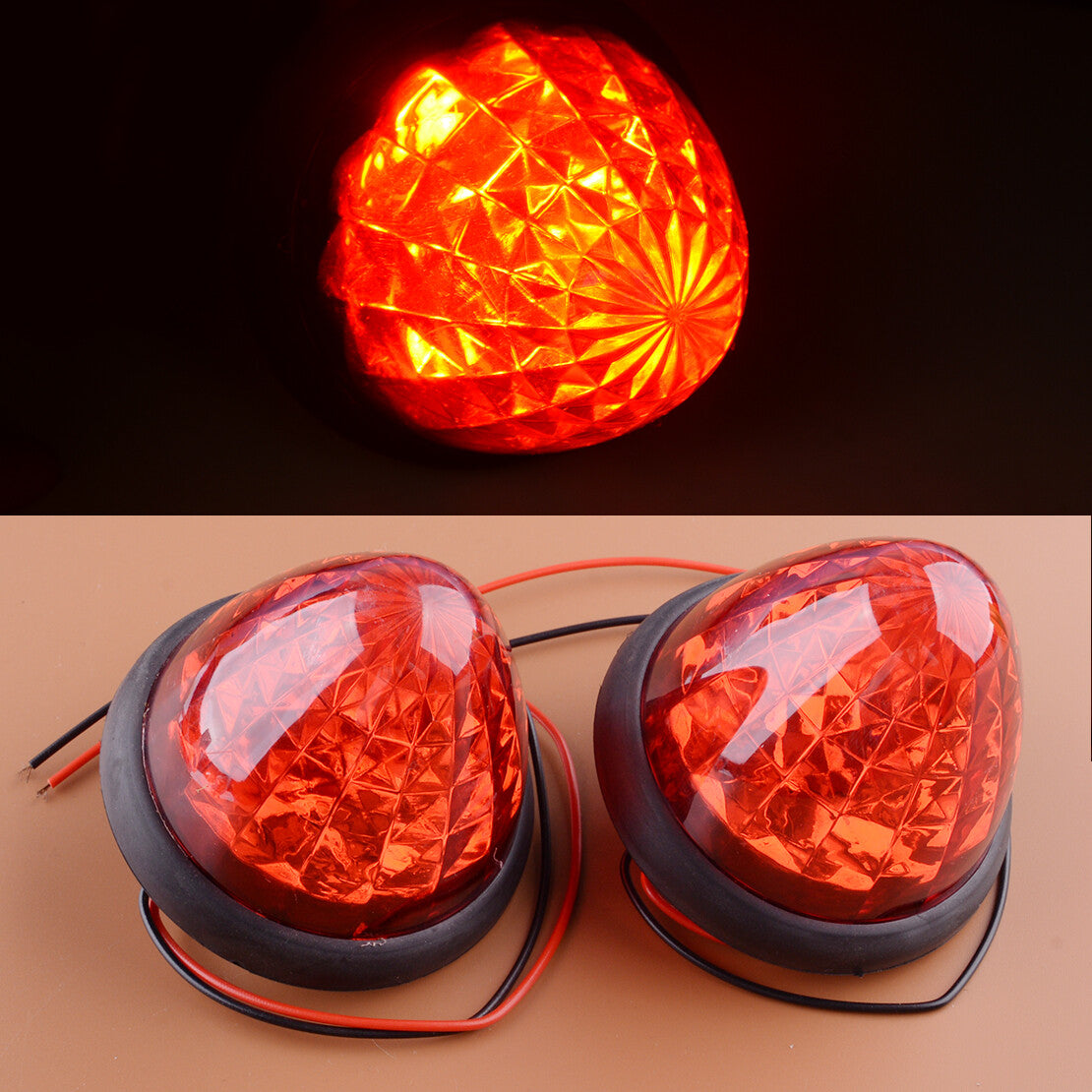 2pcs Red Round 16-LED Side Marker Beehive Cone Lights Truck Trailer v