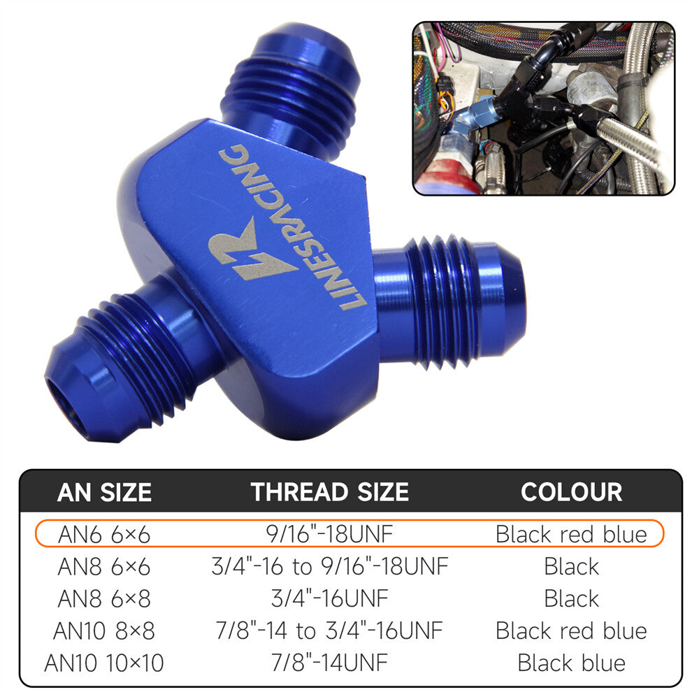 AN6 AN6 9/16-18UNF 3 Way Y Block Car Aluminum Fittings Adapter Universal Blue