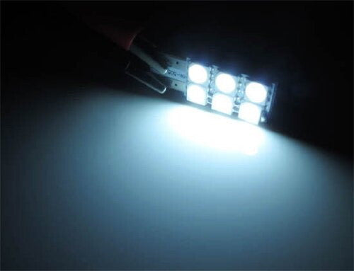 (2) White 6-SMD 168 2825 W5W T10 wedge-shaped LED sun visor vanity mirror bulb - n