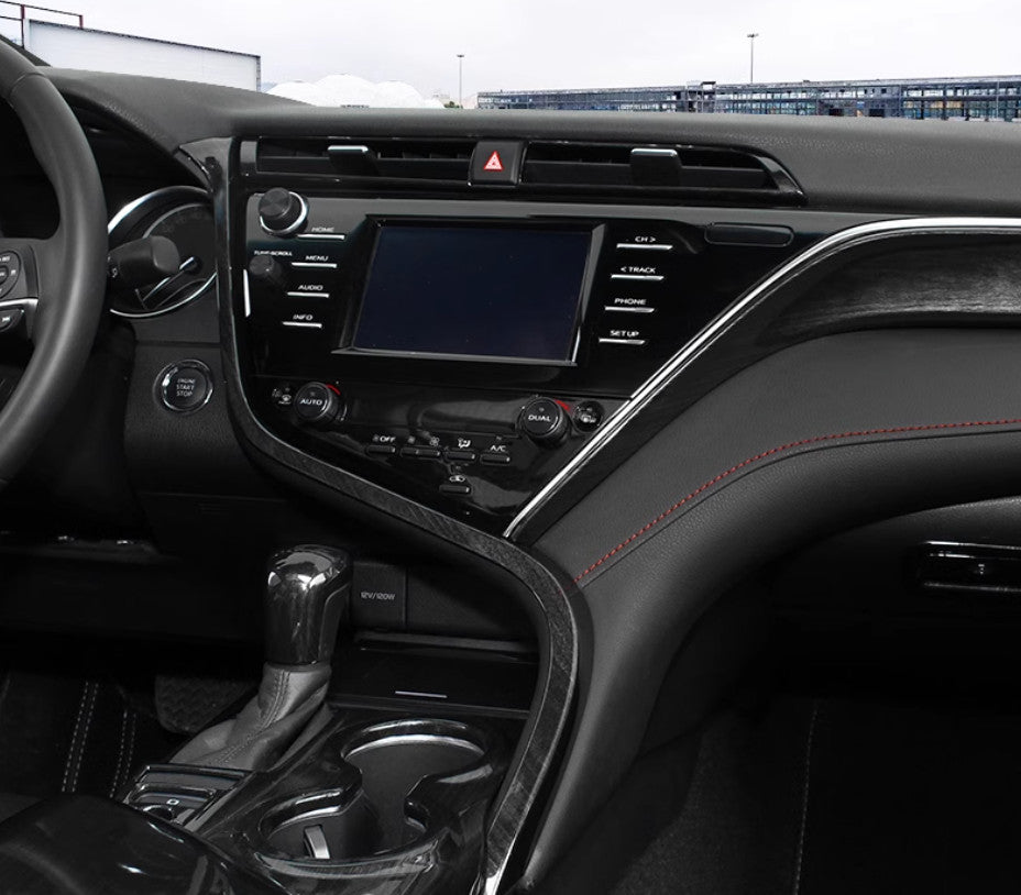 For Toyot@a for Camry 21-2023 Black Wood Grain Middle Console Navigation Panel Trim n