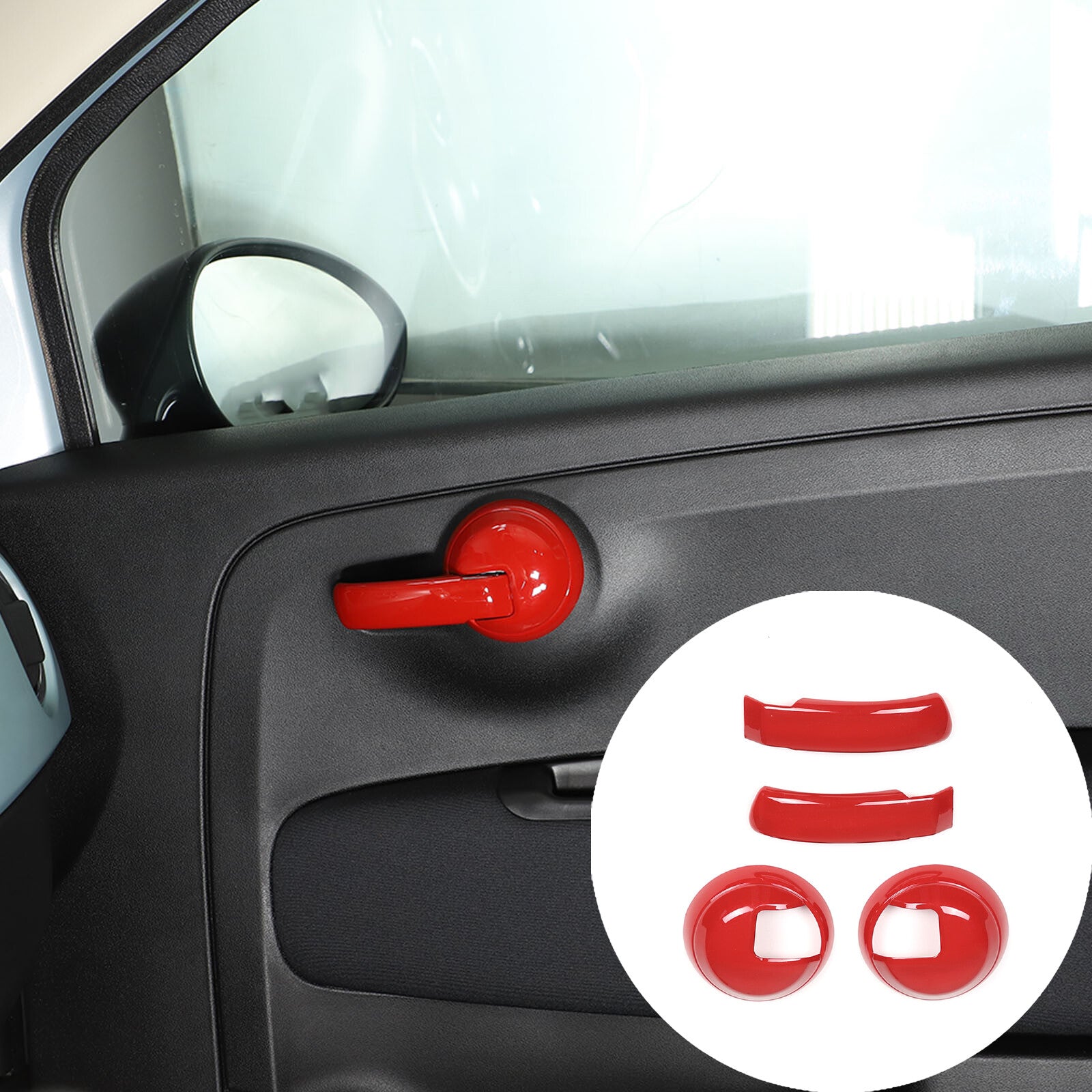 Red inner door handle cup lid decoration suitable for Fiat 500 2010-2023 4 pieces - n