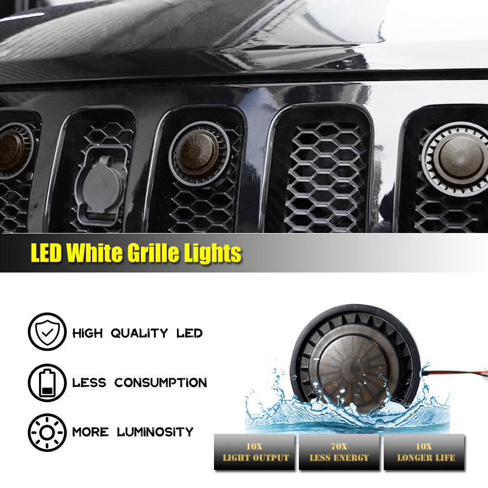 For 07-18 for Jeep for Wrangler 4pcs White DRL Driver Front Grill LED Light Black Lens - v