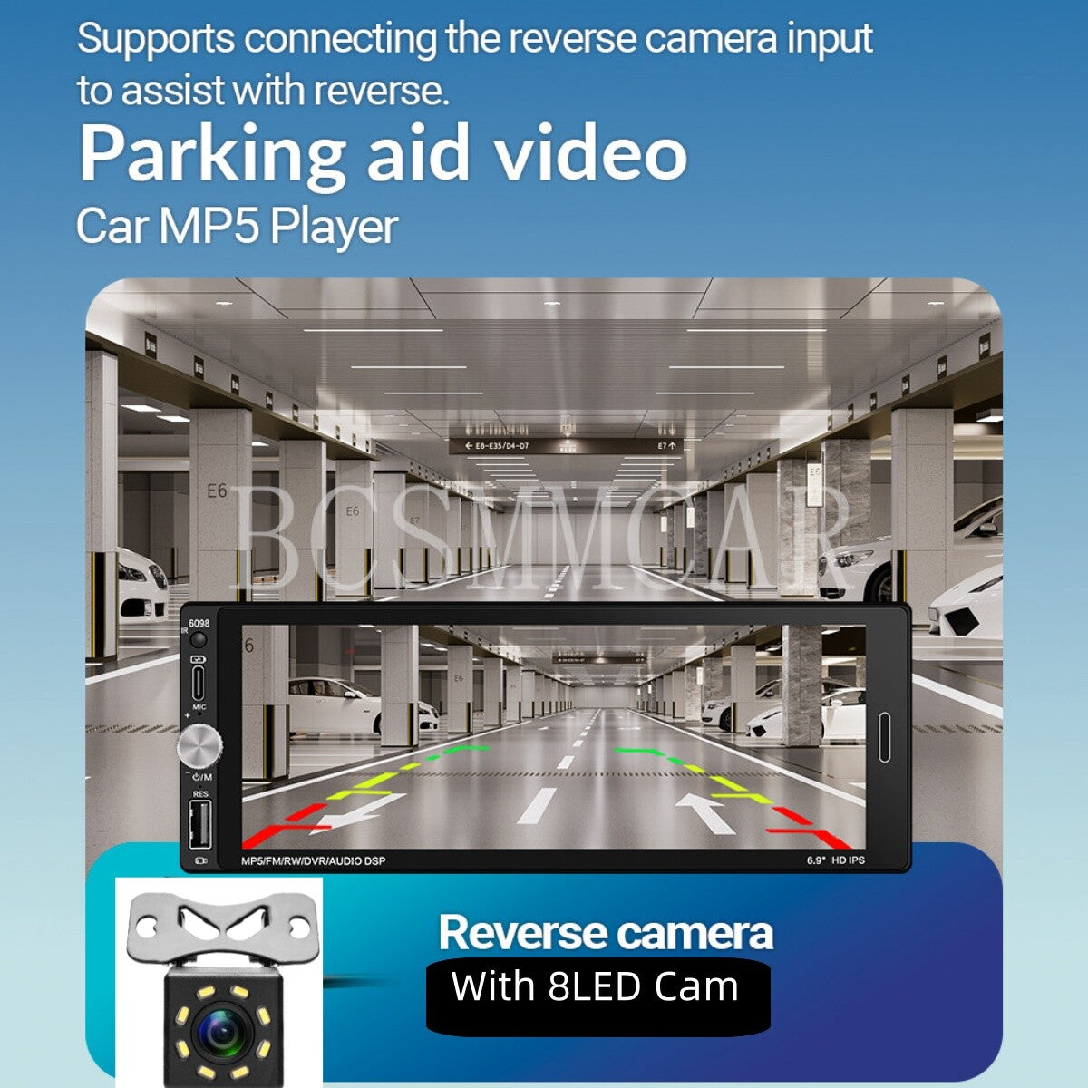 Car Stereo Radio Touch Screen 1Din Audio Video For Apple Carplay W/Free Cam