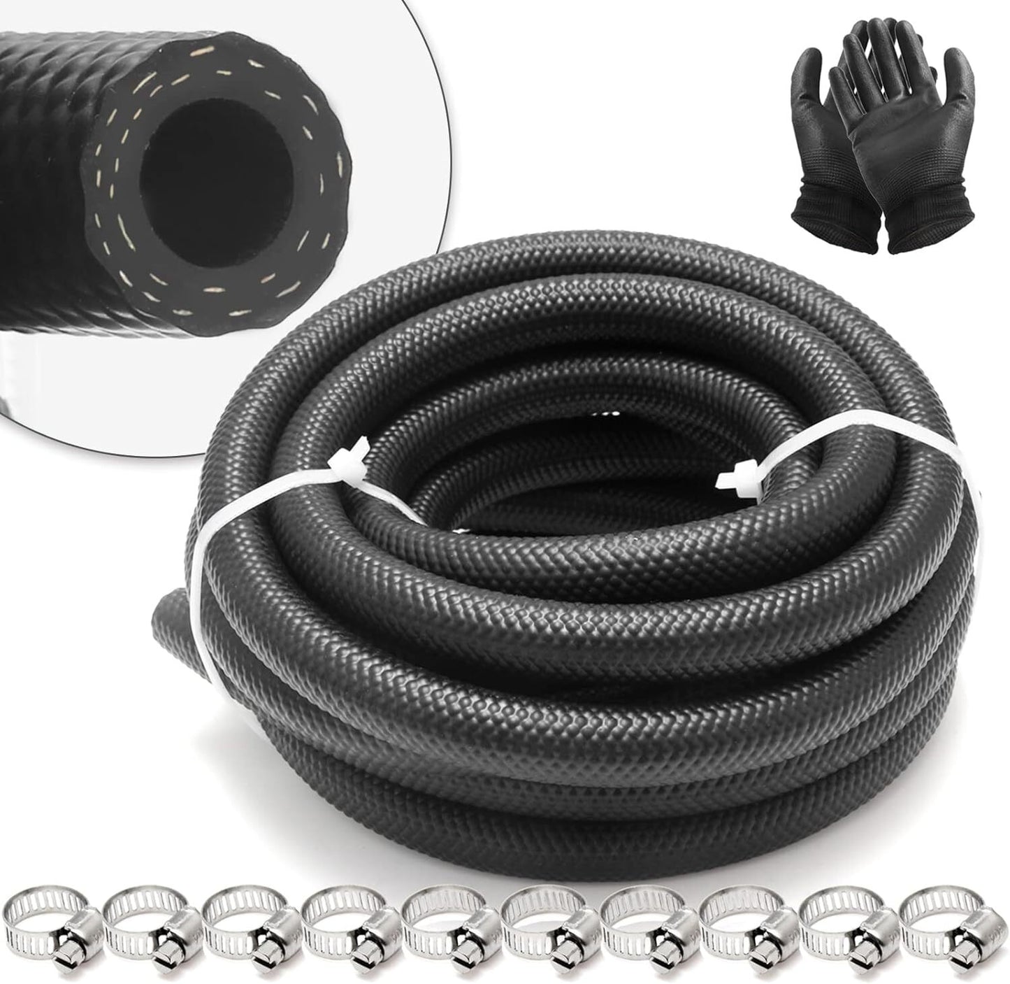 3/8 inch (10 mm) ID fuel line hose, 7-foot NBR rubber push-lock hose, high pressure