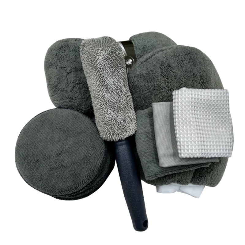 9-piece/set car wash, cleaning, and waxing kit - tire brush, sponge, towel, gloves n