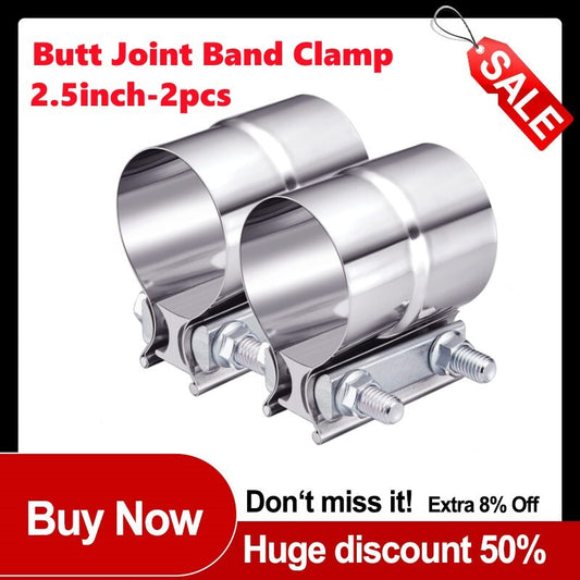 2.5-inch exhaust clip connector with sleeve, stainless steel, one pair