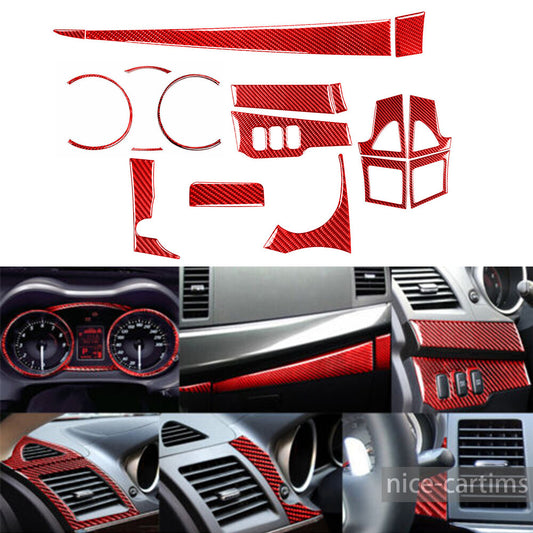 17Pcs Red Carbon Fiber Interior Full Set Kit Cover for Mitsubishi Lancer 2008-15