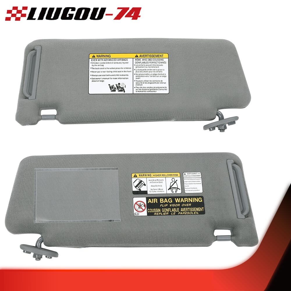 Fits 2005 - 2015 for Tacoma Sun Visors 2 Piece Set Driver and Passenger Side Gray - v
