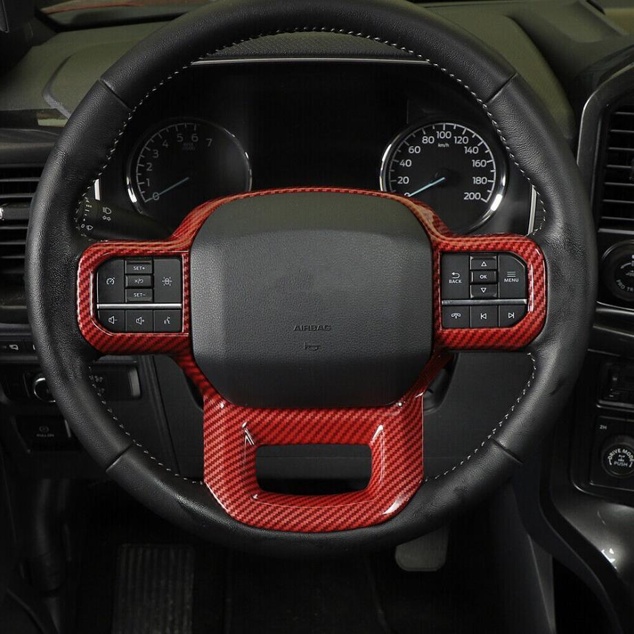 Steering Wheel Decor Cover Trim For F150 21-23 Accessories Red Carbon v