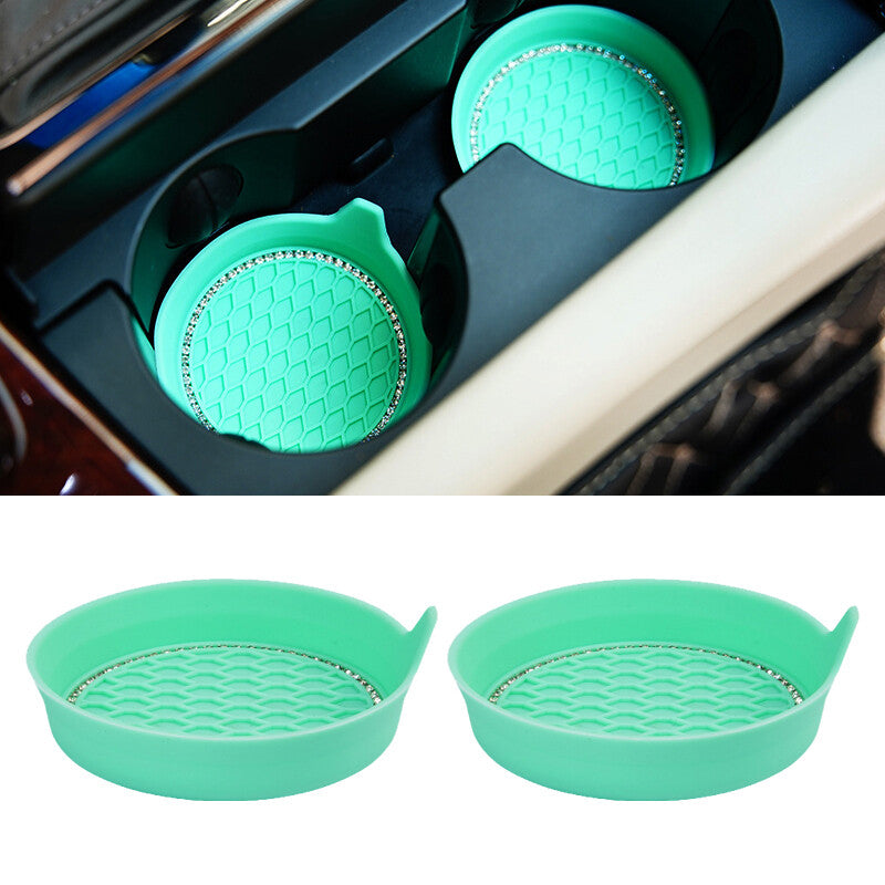 2x Bling Rhinestone Car Interior Cup Holder Insert Coaster Anti Slip Green