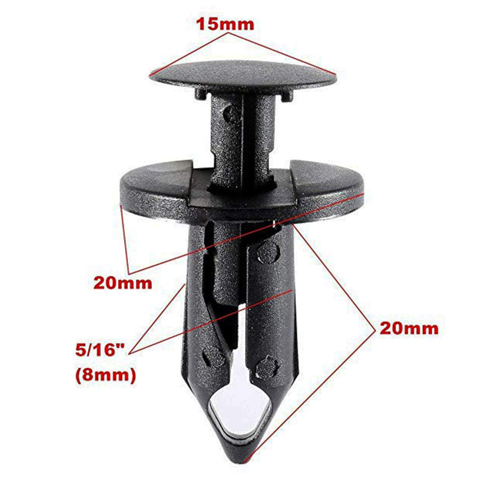 100X 8MM Clips Plastic Rivets Retainer Fender Bumper Push Pin Fastener For Hole