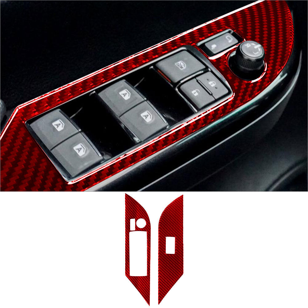 2-Piece Red Carbon Fiber Interior Front Door Control Cover Trim for Toyota Hilux