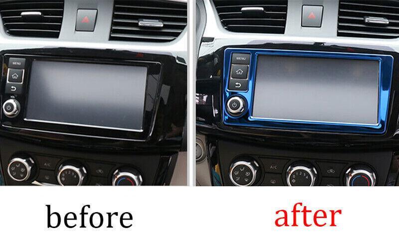 for Nissan Sentra Sylphy 13-19 Blue Steel Central Console Navigation Frame Trim
