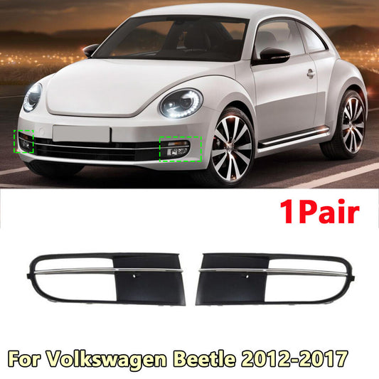 For Beetle 2012-2017 1Pair Black & Chrome Front Fog Light Trim Cover v