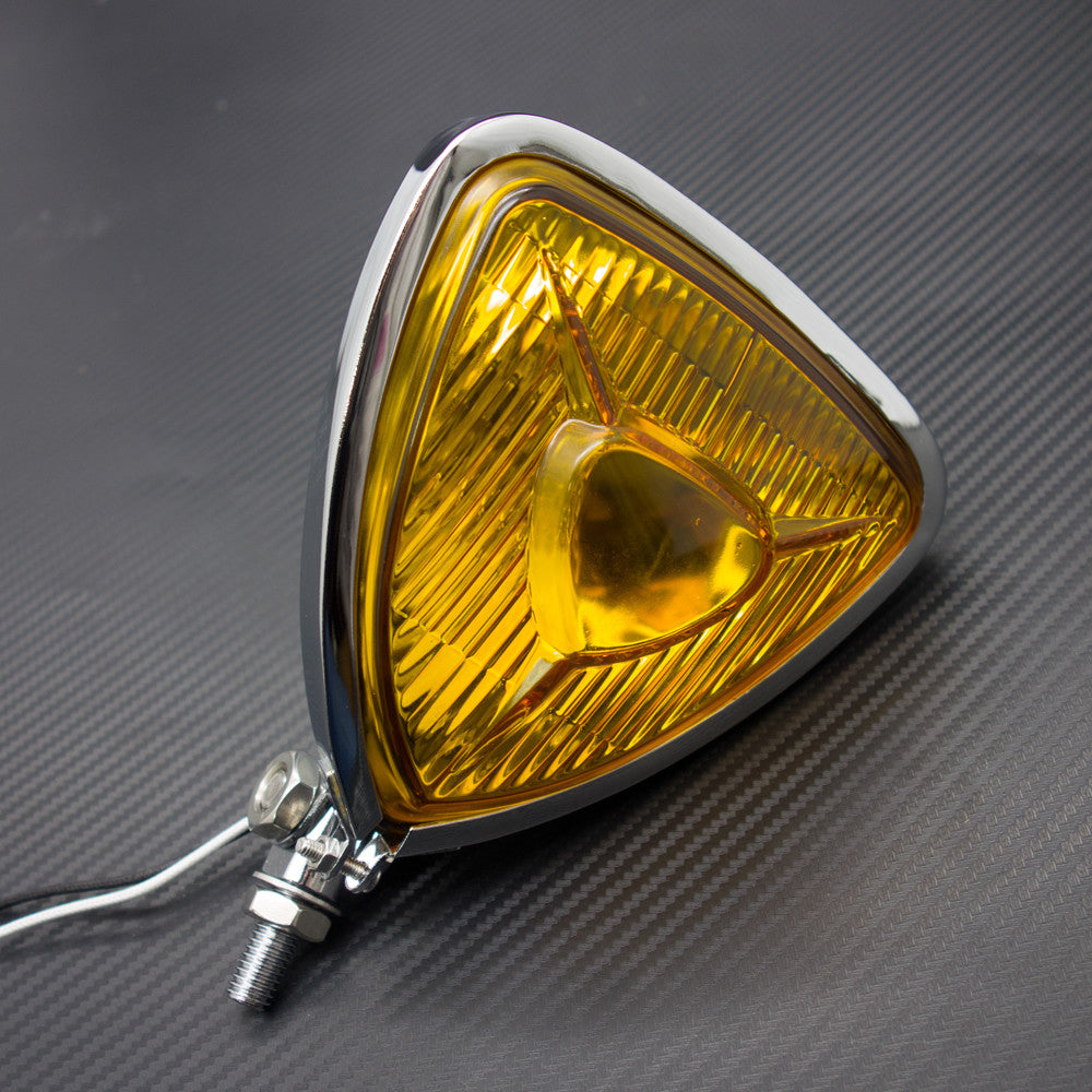 Motorcycle Chrome Triangle Headlight Lamp Flat Back for Harley Chopper Bobber Q