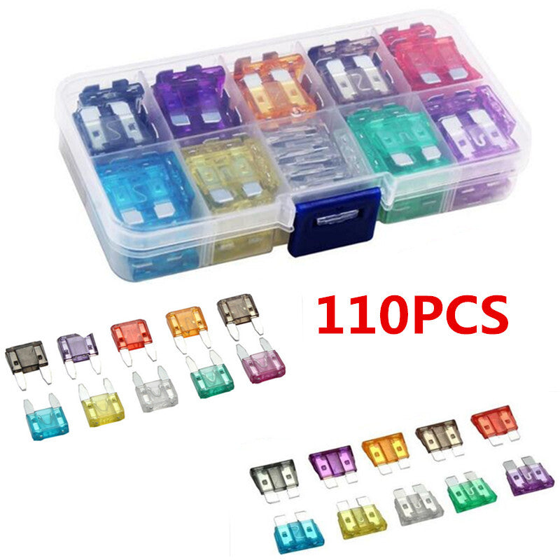 110Pcs Car 2/3/5/7.5/10/15/20/25/30/35A Profile Small Size Blade Fuse Assortment