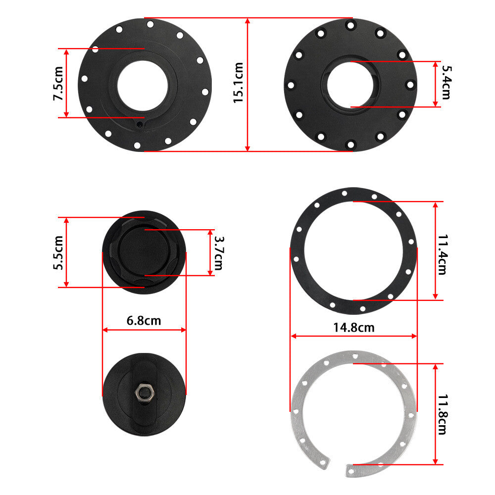 Gas Fuel Filler Cap Flush Mount 12 Bolt Fuel Cell Tank Cap Aluminum Black Q