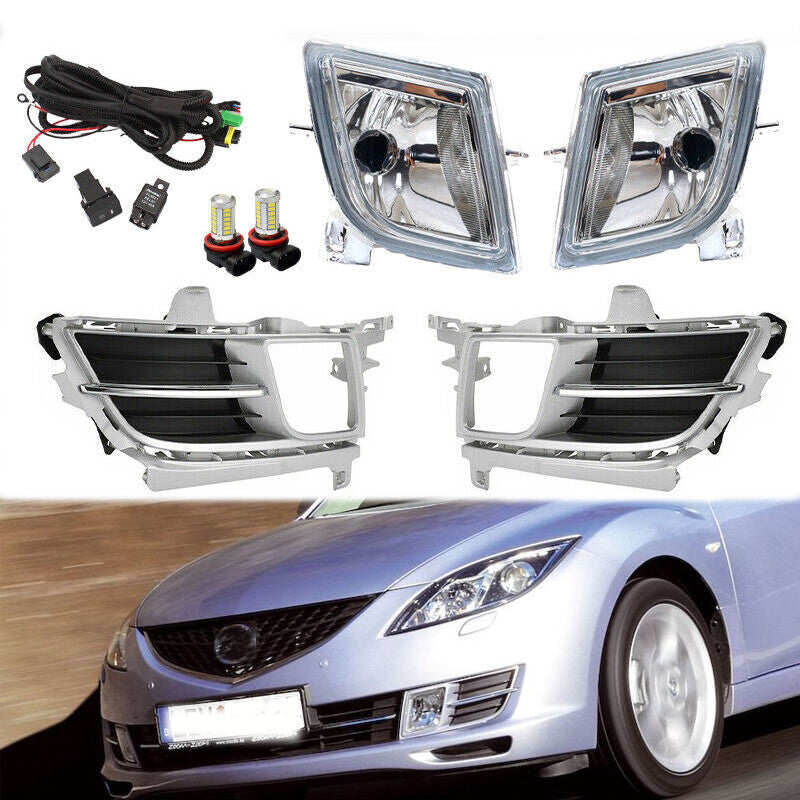 1 Set LED Front Fog Light Lamp Chrome Cover Wiring Switch for Mazda 6 2009-2010 v