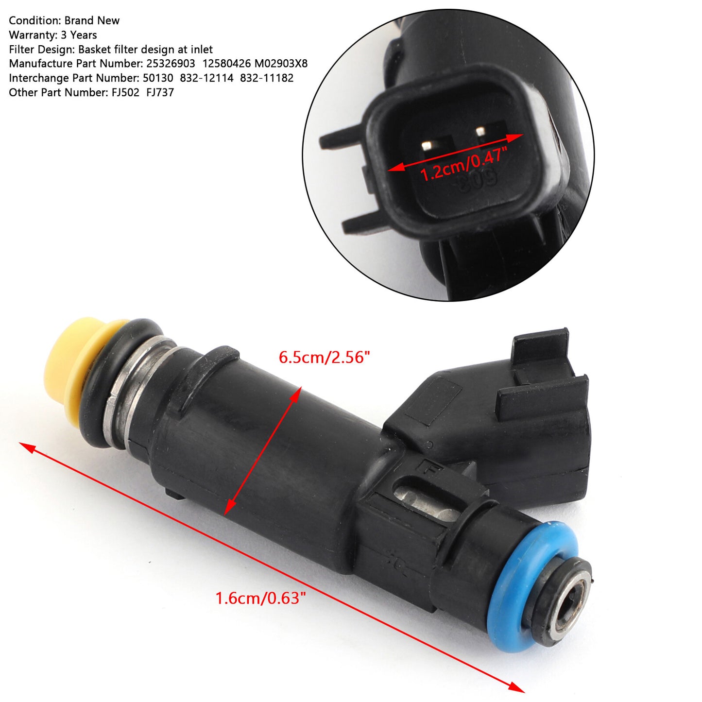 One-piece fuel injector pack 832-12114, suitable for Chevrolet 5.3, hardness 0.2-0.4, 25326903, 12580426