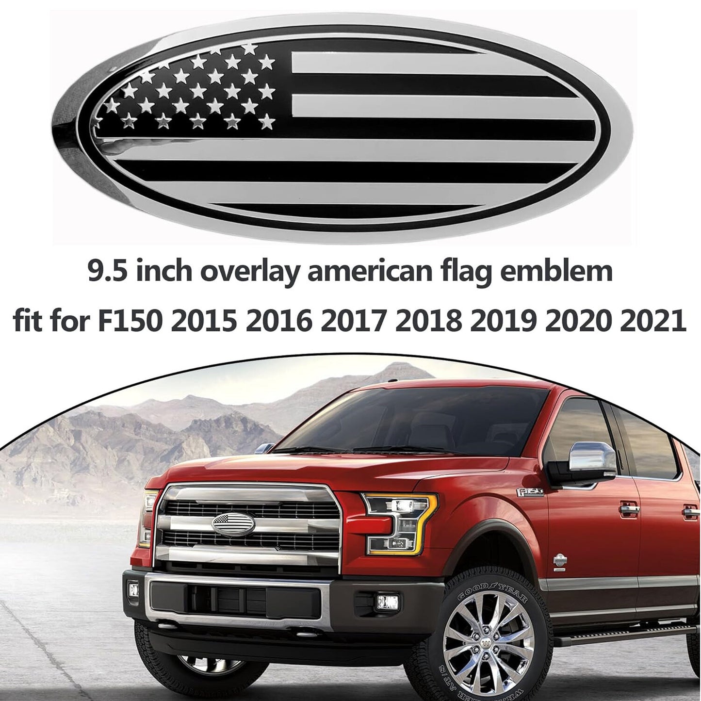 9.5-inch American flag oval badge for 2015-2021 front grille and tailgate. n