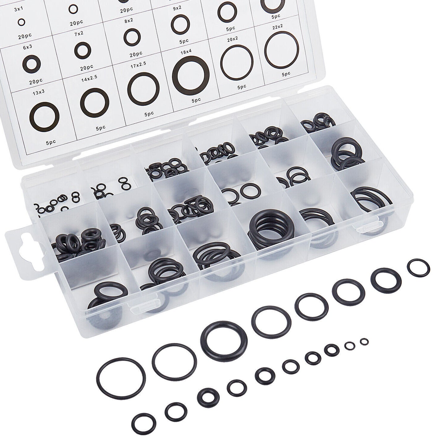 225pcs Silicone Rubber O-Ring Assortment Kit Metric Sealing Gasket Set Black Q