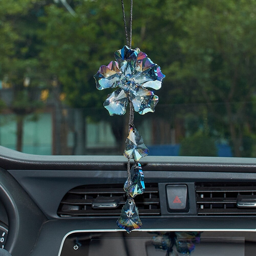 Flower Car Rear View Mirror Pendant Car Crystal Interior Hanging Deco Colourful
