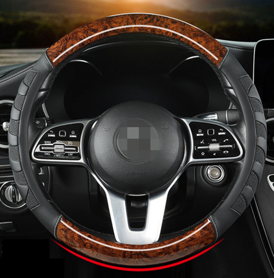 Coffee Leather Car Steering Wheel Cover Breathable Anti-slip Car Accessories
