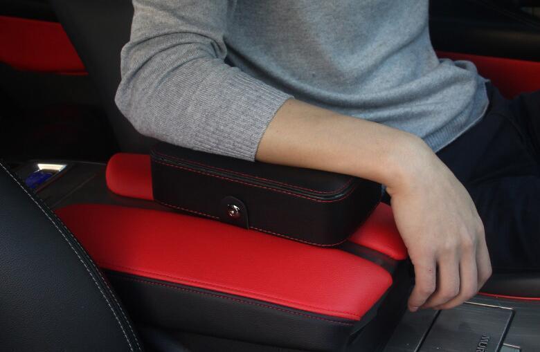 Black+Red Leather Console Storage Box Cover Trim 1PCS for Ford Ranger 2015-2022