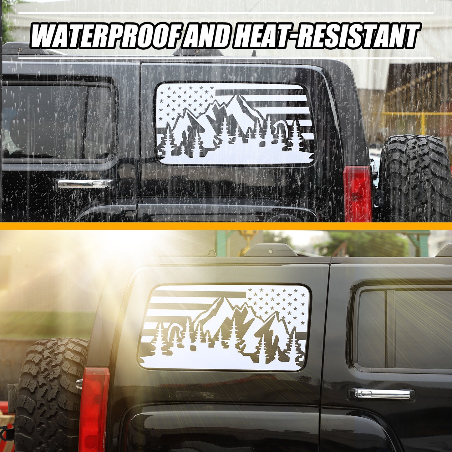 American flag with white decals - suitable for Hummer H3 2005-2009 American window 2-piece set Q