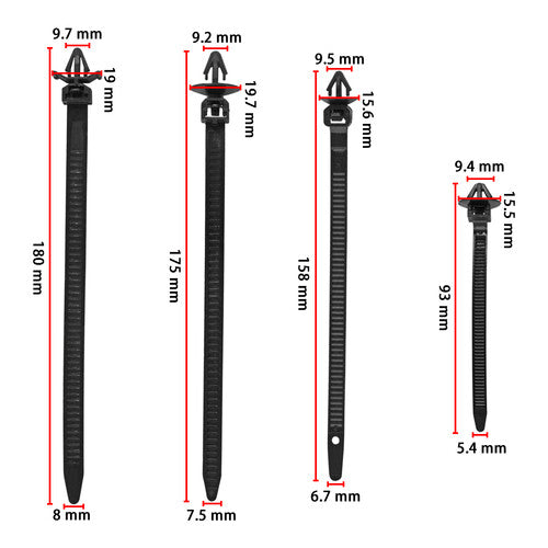 Automotive wiring harness clips, 6 different sizes suitable for Honda , GM, and for Mazda .