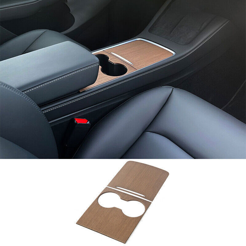 for Tesla Model 3/Y 2021-2023 Wood Grain Console Water Cup Panel Cover Trim