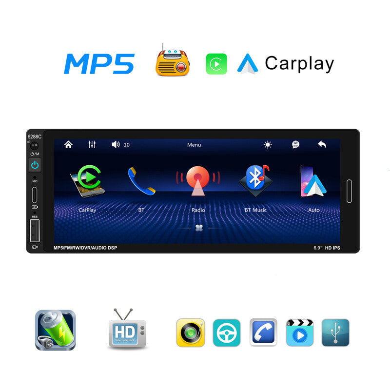 6.9-inch Single 1DIN Car Wireless CarPlay Radio Stereo Touch Bluetooth MP5 Player n