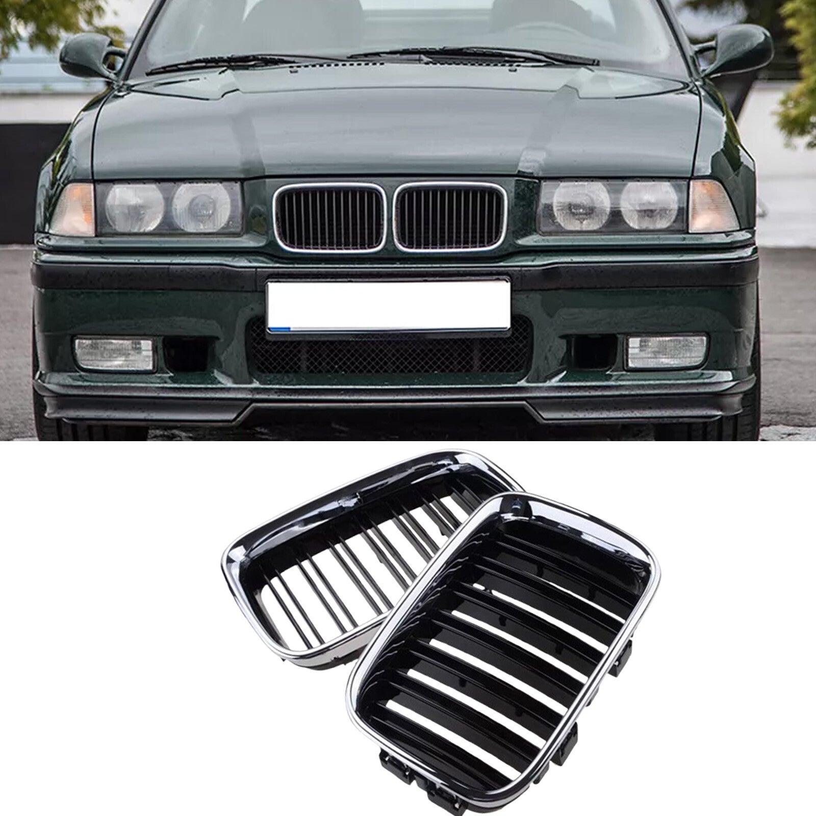 Front Kidney Grille Grill Chrome Gloss Black Fit for BMW E36 318IS 325i M3 1992-1996