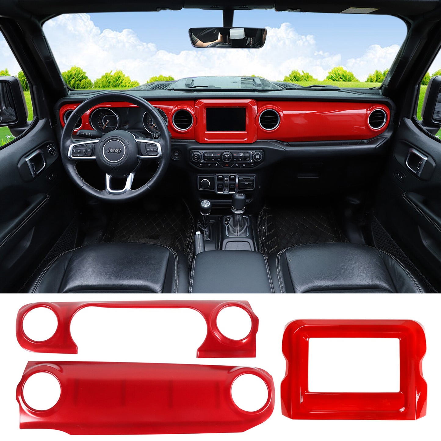 Red Center Console Dashboard GPS Navigation Trim for Jeep for Wrangler JL 2018-2022