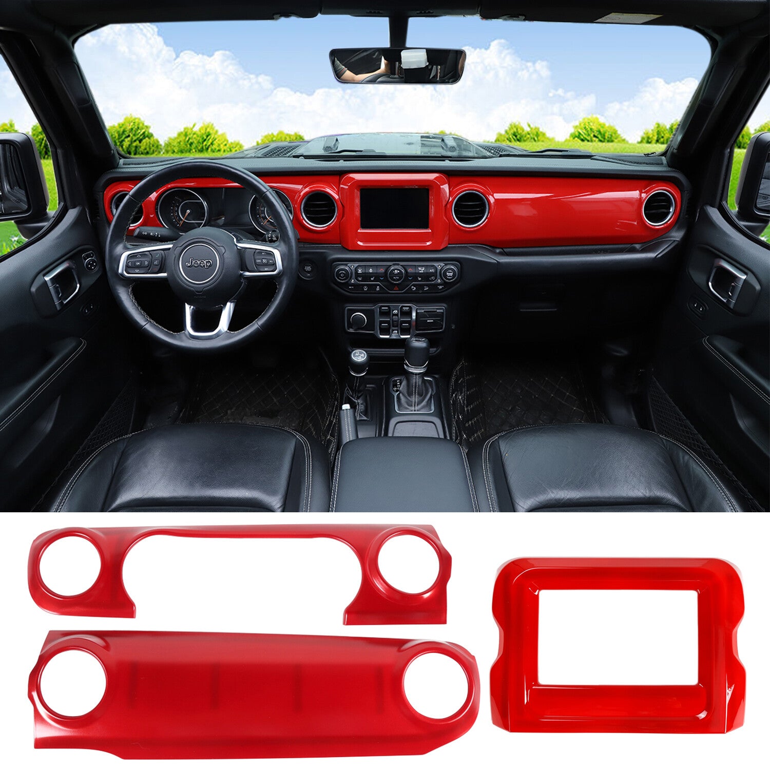 Red Center Console Dashboard GPS Navigation Trim for Jeep for Wrangler JL 2018-2022