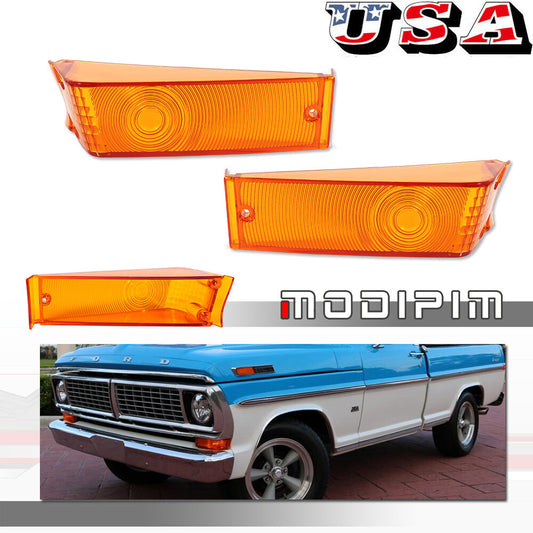 for F-100 F100 Turn Signal Light Amber Lens Kit Left and Right 1970 - 1971 - 1972 - v