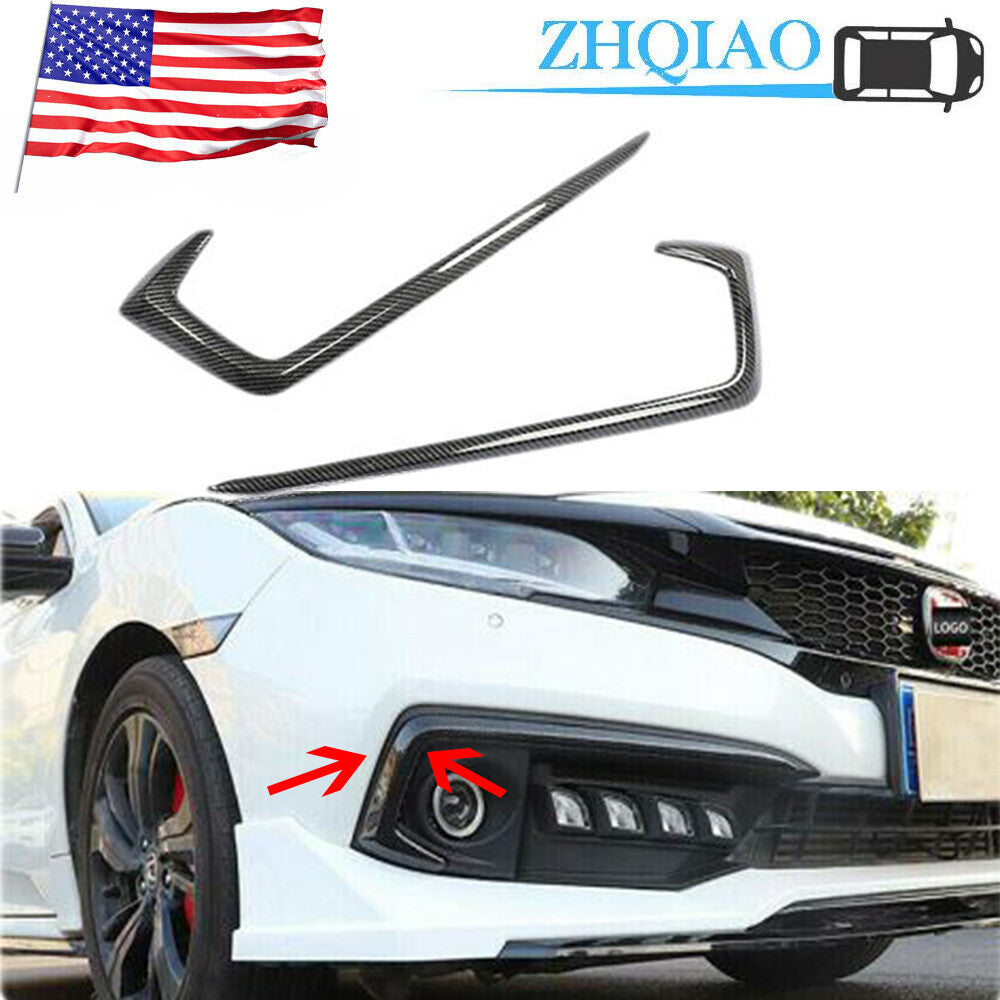 Carbon Fiber Exterior Front Fog Light Strip Trim Cover for Honda for Civic 2019-2021